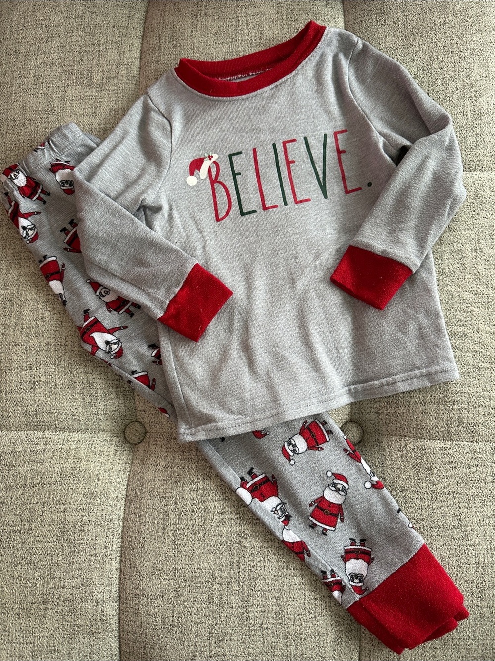 Rae Dunn Kids 'Believe' Holiday Pajama Set - Gray & Red